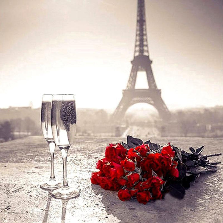 Eiffelturm mit Rosen und Champagne Diamond Painting Diamant Malerei-DiamondpaintingX.ch