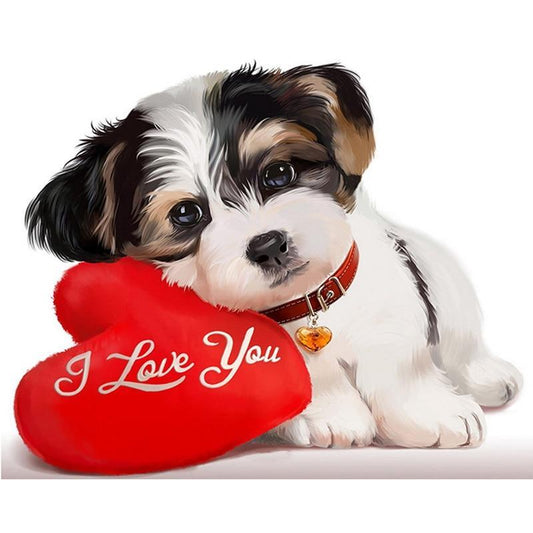 Hund ''I Love You'' Diamond Painting Diamant Malerei-DiamondpaintingX.ch