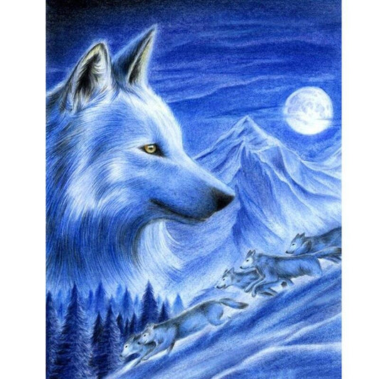 Schneeberg mit Wolf / Fantasie Diamond Painting Diamant Malerei-DiamondpaintingX.ch