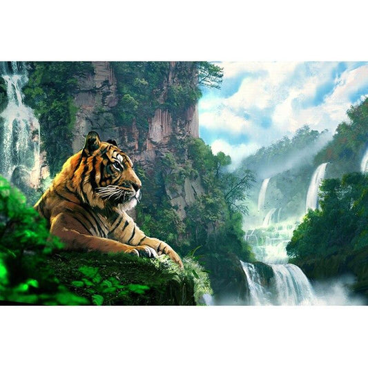 Tiger - Wasserfall Diamond Painting Diamant Malerei-DiamondpaintingX.ch