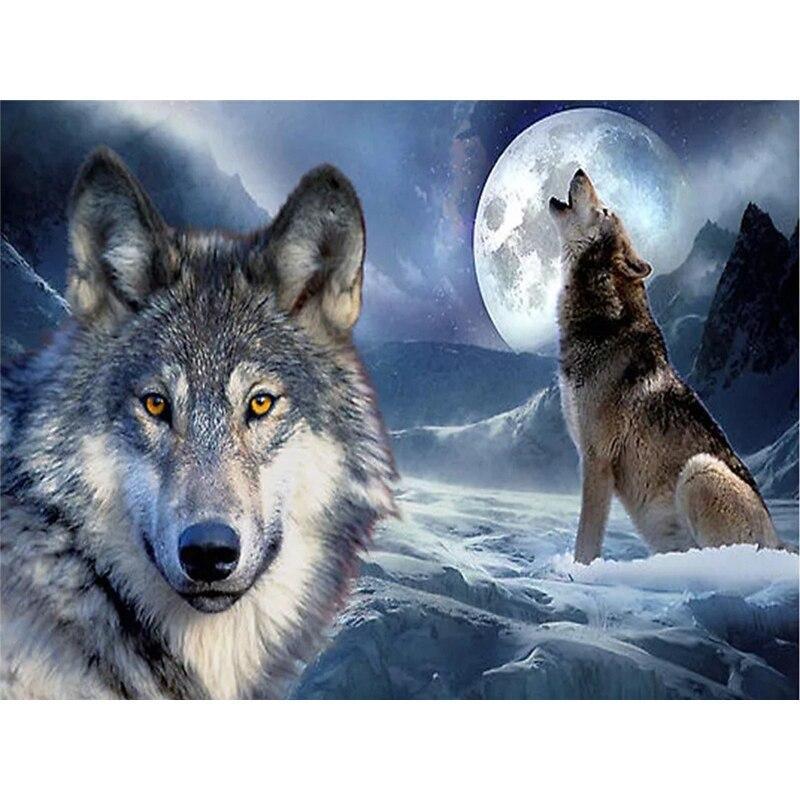 Wolf mit Mond Diamond Painting Diamant Malerei-DiamondpaintingX.ch