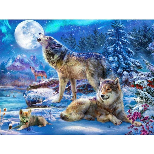 Wolf Rudel im Winter Diamond Painting Diamant Malerei-DiamondpaintingX.ch